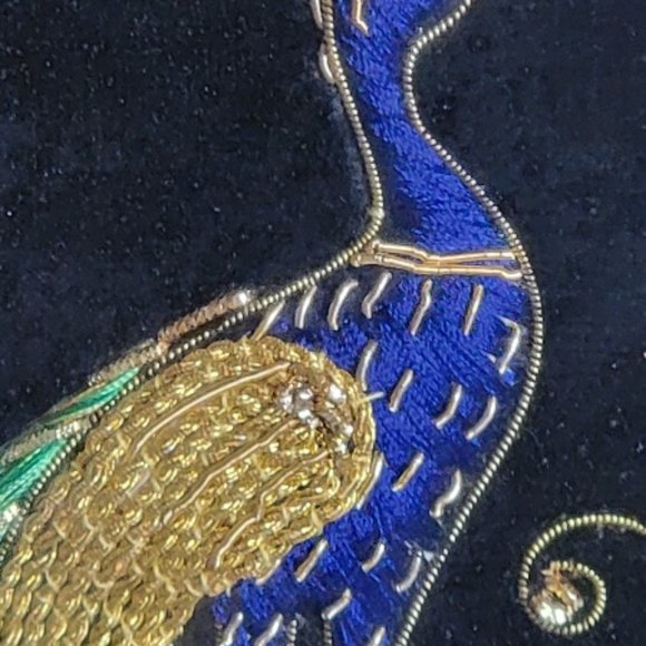 Silk Thread Embroidered Peacock Design Wall Panel Home Decor - Picture 2 of 9